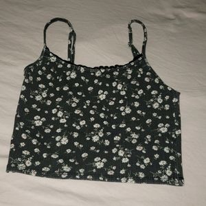 Forever 21 Dark Gray Floral Crop Tank size sm
